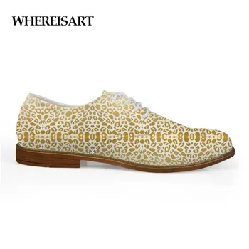 

WHEREISART Leather Shoes Men Formal Casual Lace-up Oxford Shoes for Men Gold Leopard Print Men Shoes Loafers Simple Design Man