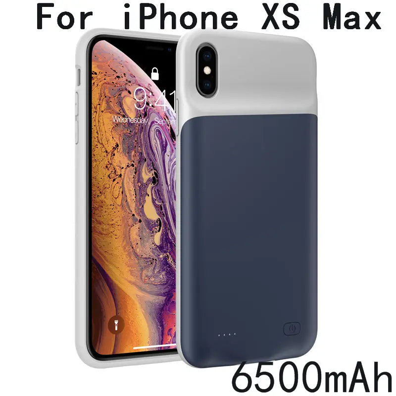 6500 мАч Тонкий Силиконовый противоударный чехол для зарядного устройства для iPhone XS Max XR X Power Bank чехол внешний блок резервного зарядного устройства чехол - Цвет: XS Max-Blue