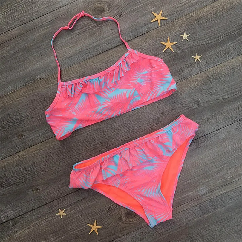 Children Bikini Swimwear Baby Girls Ruched Print Bikini Set Swimsuit Bathing Clothes Set bikini 2019 for girls #4A29 (3)