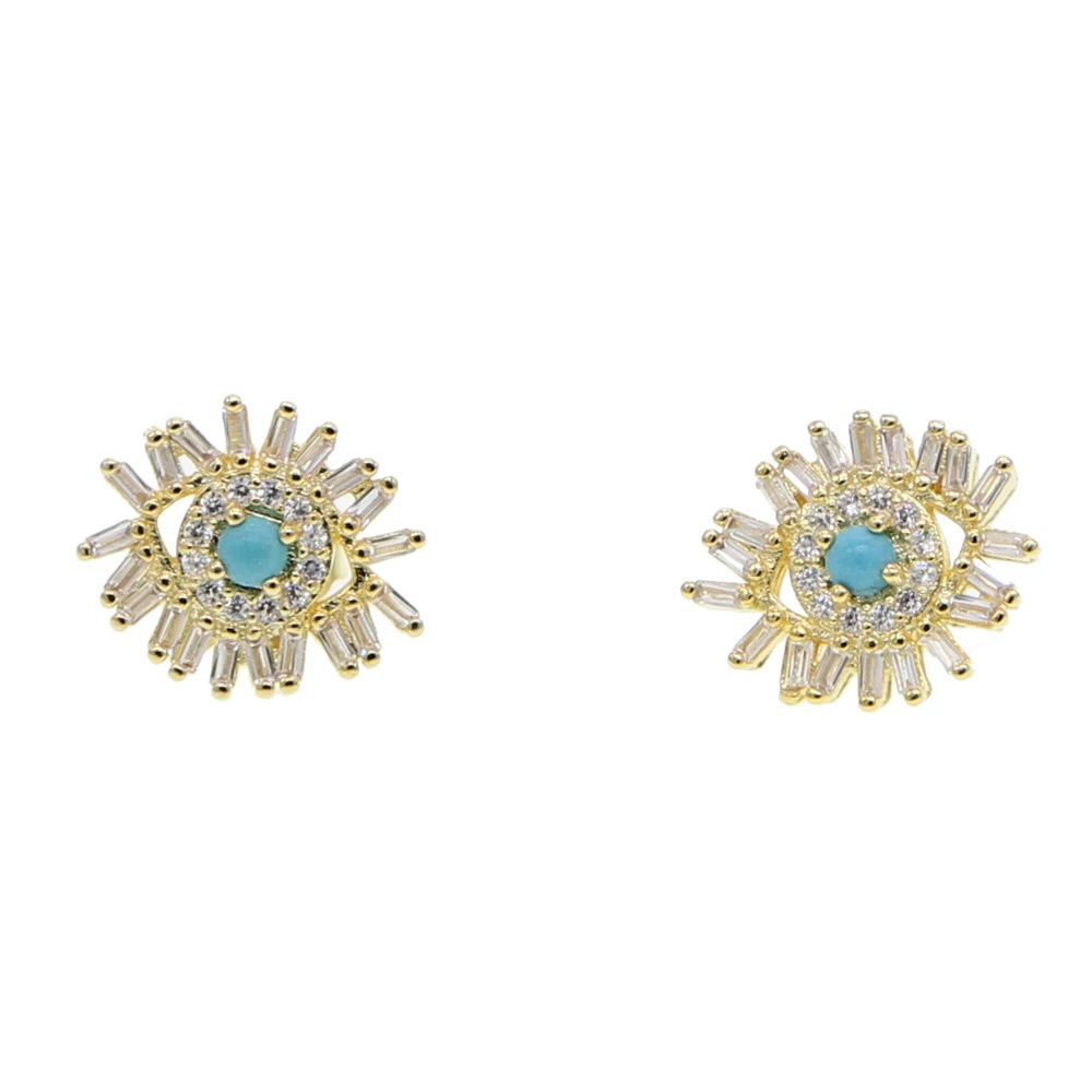 

Gold silver 2 color baguette cubic zirconia cz firework studs lucky eye stud earring for girl women