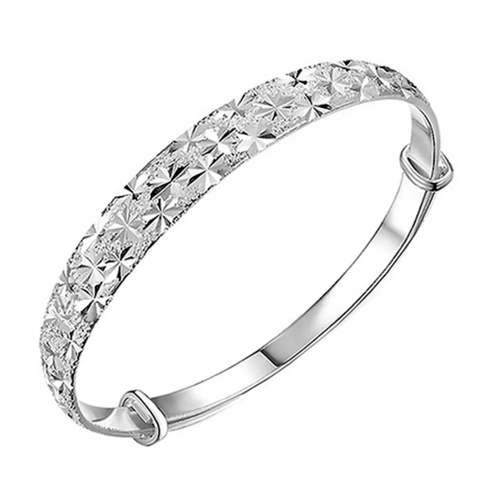 Vintage Retro Silver Bangles Women Classic Handmade Silver Carved Cuff