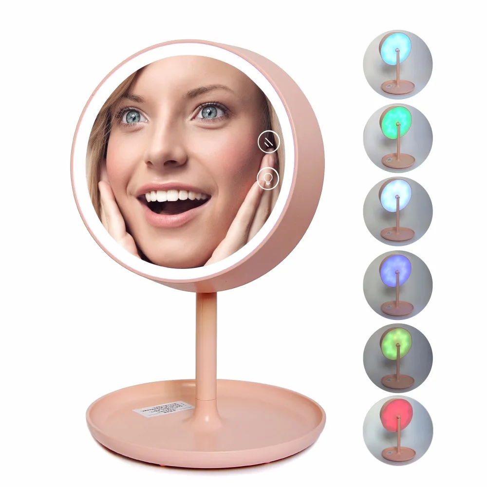 

LED Touch Screen Vanity Mirror With LED Lights Professional Makeup Mirror USB Chargeable Three Function Table Lamps Storage Box