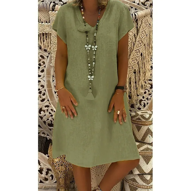 شحن النعامة 2019 المرأة الصيف نمط Feminino Vestido تي شيرت القطن عارضة زائد حجم السيدات اللباس عارضة فستان من الكتان الساخن بيع