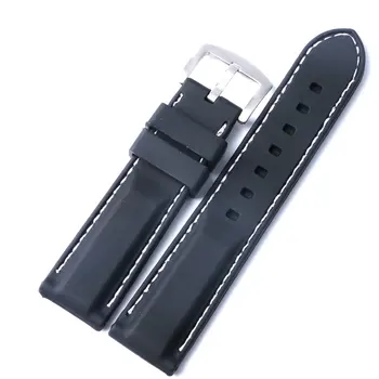 

10 pcs Black Silicone Diving Soft Bracelet Rubber Replacement White Line Stitching Sport Waterproof Watch Strap Band