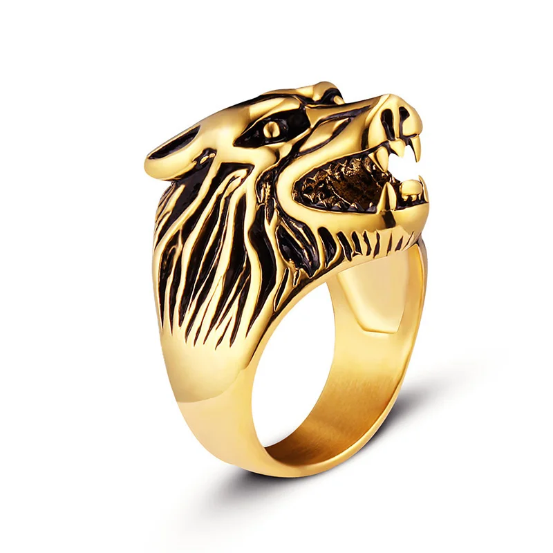 ADOMANER мужское кольцо из нержавеющей стали золотого цвета мужские вольфрамовые кольца властное классическое кольцо в виде головы волка ювелирные изделия Прямая поставка