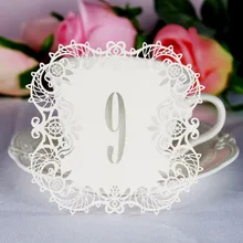 Nuestro cálido 10 piezas de asiento de boda número de tarjeta de corte láser hueco para los invitados Vintage boda favores decoración de mesa de fiesta