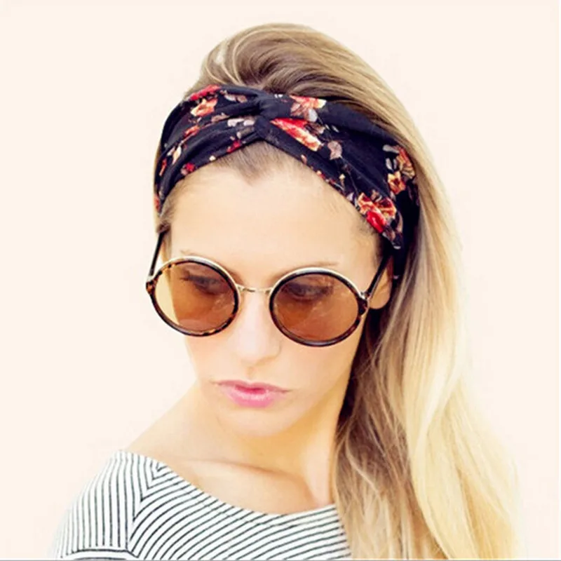 

Flower Headband Retro Women Elastic Head Wrap Turban Twisted Knotted Pattern Headband Floral Wide Stretch Girls Hair Accessories