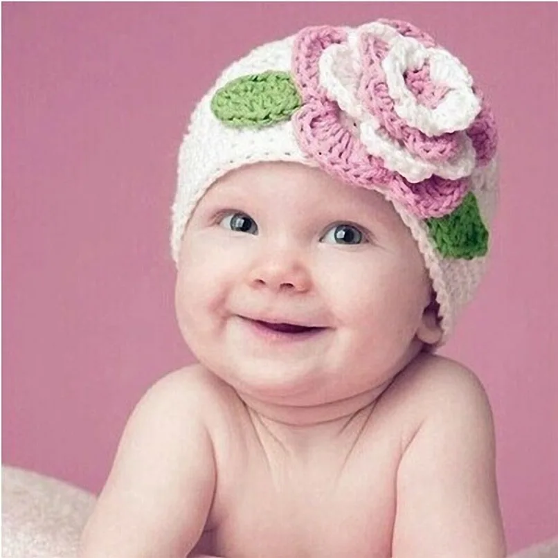 

Baby Photography Props Accessories Winter Soft Caps Hats Handmade Crochet Clothes Big Flower White Knitted Cute Baby Cap Hat