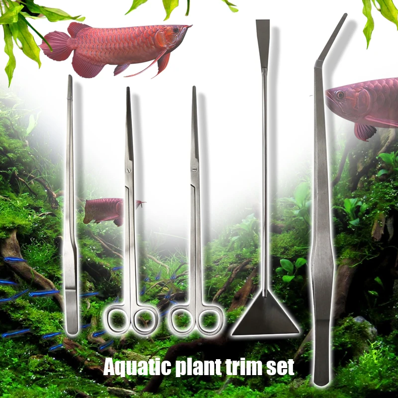 

Stainless Steel Aquarium Aquascaping Kit 5 pcsTools Set Scissors Tweezers Spatula Tool