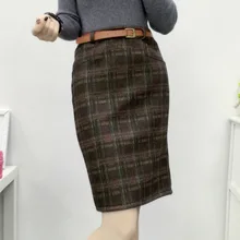 Fake pocket package hip skirt autumn and winter thick tartan woolen high waist skirt winter skirt jupe femme plaid etek MZ1004