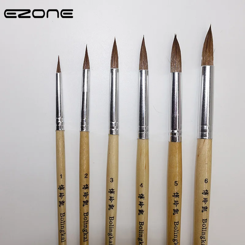 

EZONE 6PCS/Set Wooden Handle Wolf Hair Painting Brush Artist Paint Brushes Acrylic Watercolor Oil Drawing School Office Supply