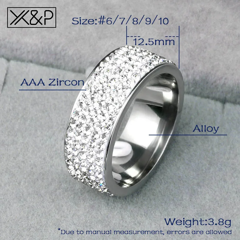Обручальные кольца X & P из нержавеющей стали с кристаллами золотого и серебряного