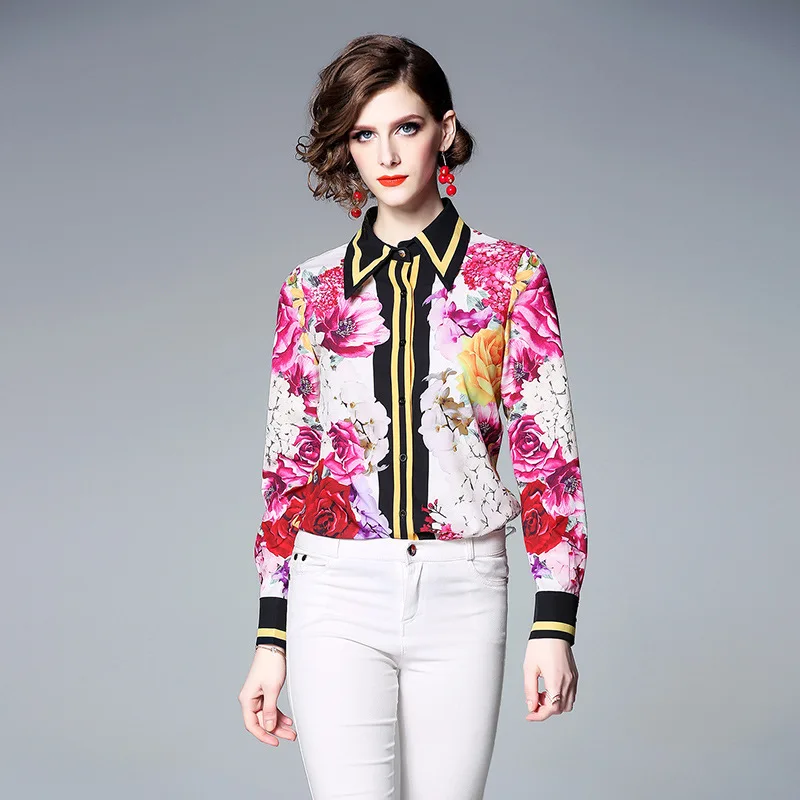 

PADEGAO Women's Wearing 2019 New Blossom And Printed Fashionable Business Shirts And Tops European And American Female Styling