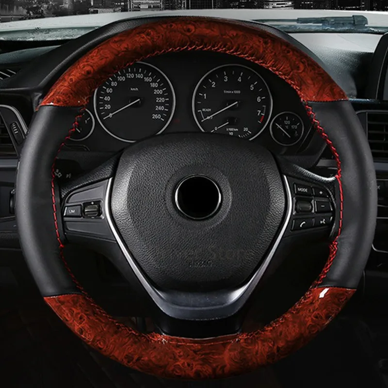 

Car Steering Wheel Cover Crystal wooden Leather Soft Braid With Needles Thread for Mercedes Benz 95-99 W210 Etc. Wood Styling