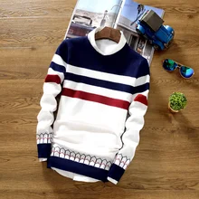 CO осенний свитер, мужской подростковый свитер с круглым вырезом, Тонкий полосатый свитер