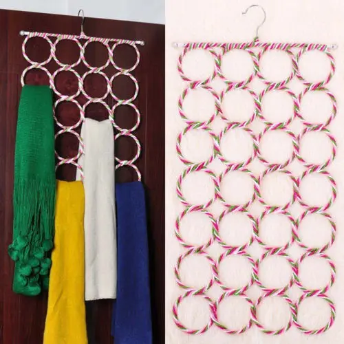 

9 28 Ring Scarf Shawl Scarves Holder Foldable Tie Belt Hook Organizer Rattan Weave Hanger Wardrobe Storage Holder Display Rack