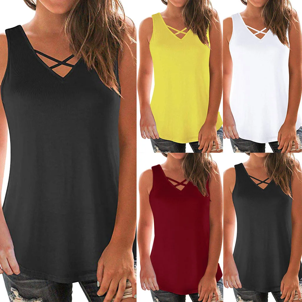 

Feitong Women's Soft Sleeveless V-Neck Cross Soft Casual Summer Tank Top Blouse#3