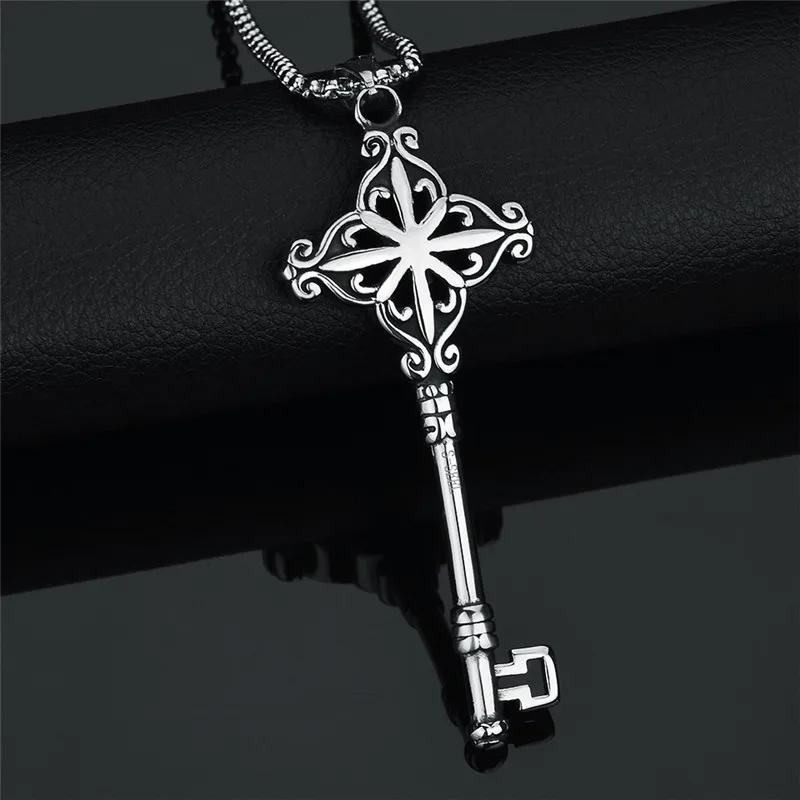

Stainless Steel Floral Key Pendant Necklace Key of Wisdom Treasure Inspiration Hiphop/Rock Style Jewelry Gifts Male