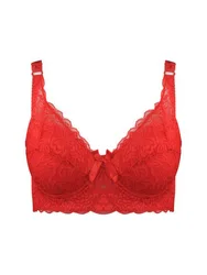 Elegant Lace Wireless Bra - Plus Size, Adjustable, Full Coverage - 38 85 (Red)