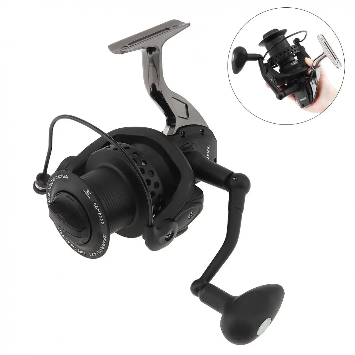 

8000 Series 13+1BB 4.9:1 Metal Spinning Fishing Reel 55LB/25KG Trolling Long Shot Casting Big Sea Wheel with Hollow Out Line Cup
