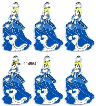 

Free shipping 50 Pcs Cartoon Cinderella Princess Metal Charms Jewelry Making Pendants Earrings 3.5cm M007