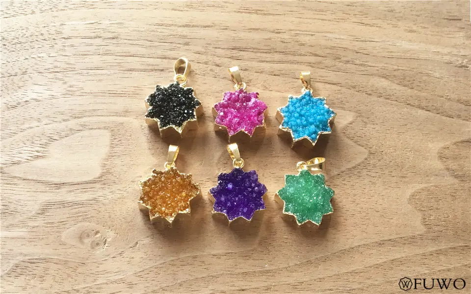 Natural Druzy Flower Pendant 9