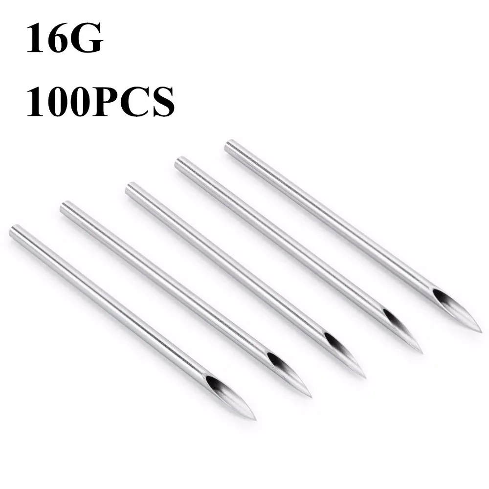 100pcs Sterile 16 Gauge Body Ear Navel Nipple Piercing Needles BPNP 16G
