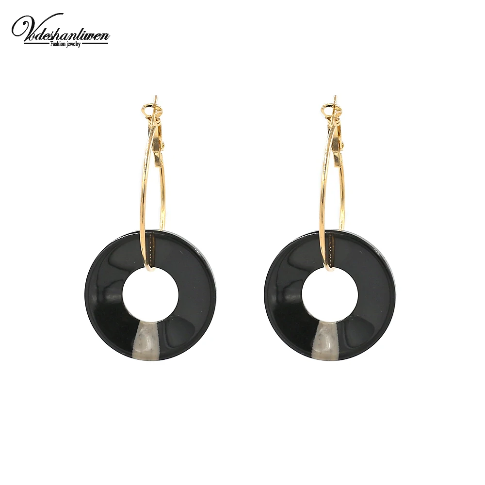 Vodeshanliwen 2018 Fashion Gold Hoop Earrings For Women Gifts Big Round Resin Statement New Jewelry Party Accessories | Украшения и