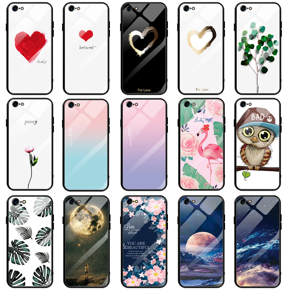 

abay Tempered Glass phone Case For iphone 7 8 plus X XR XS Max Blue Ray Stained Glass Back Cover For iphone XS 6 6s Plus case