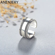 Anillo de Plata de Ley 925 Vintage anenjary, anillos ajustables de plata tailandesa de ancho Simple para mujeres y hombres S-R411