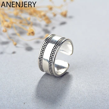 

ANENJERY Vintage Ring Simple Width Thai Silver Color Adjustable Rings For Women Men S-R411