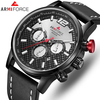 

ARMIFORCE Luxury Men Watches Genuine Leather Sports Wristwatches Quartz Men's Watch Male Date Waterproof Clock Relogio Masculino