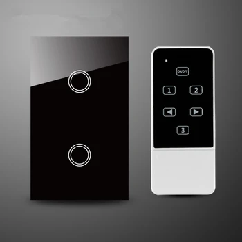 

US Standard Remote Control Light Switch and 2 gang 1 way Touch Screen Glass Panel ,RF 433Mhz, Black wall switch