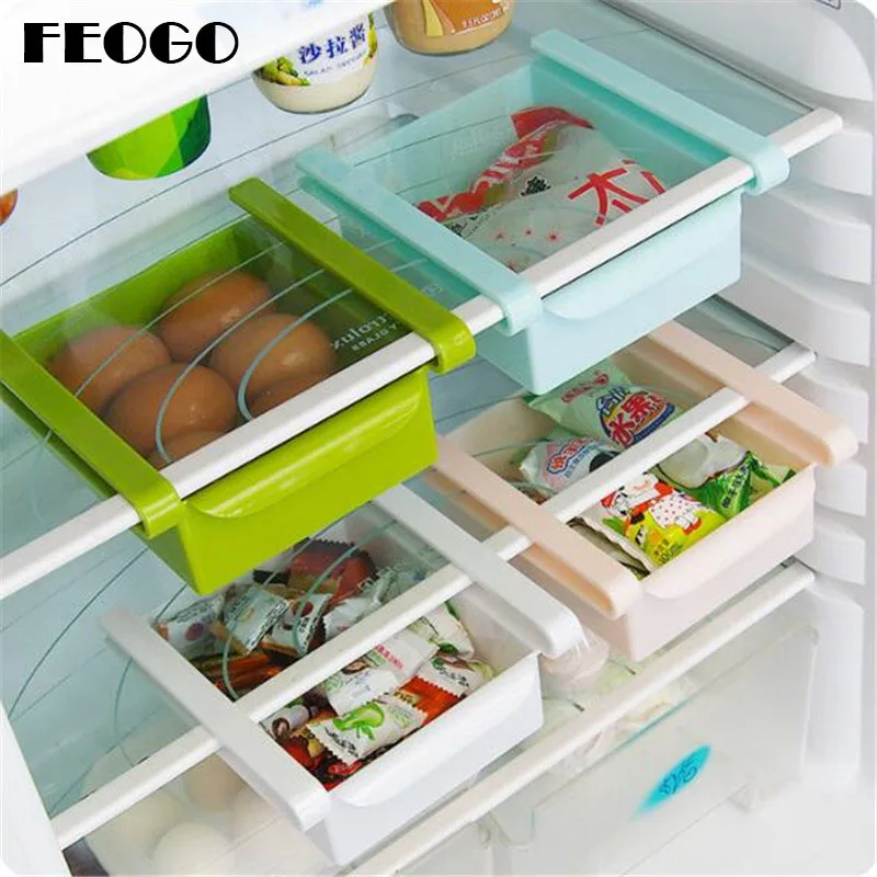 FEIGO الثلاجة صندوق تخزين صديقة للبيئة رف مطبخ الثلاجة الفريزر الجرف حامل الانسحاب درج المنظم الفضاء التوقف F110