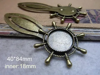 

12 Large Bookmark with 18mm Round Cabochon Base Setting Antique Bronze Rudder Bookmark 40*84mm DIY Christmas Gifts Materials