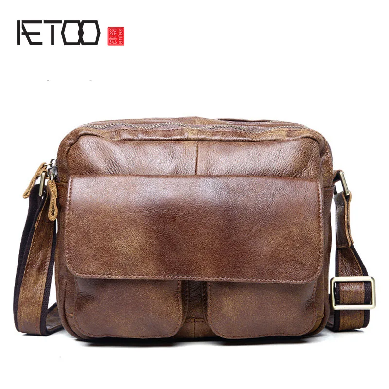 

AETOO Summer new fashion casual leather men bag shoulder bag men first layer of leather Messenger bag retro vintage package