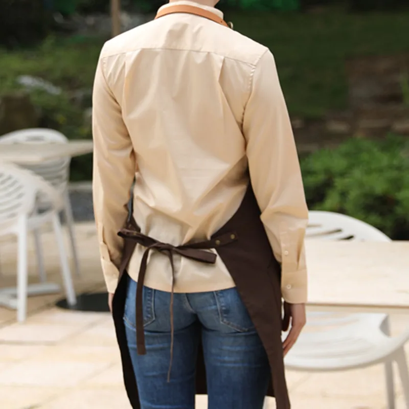Brown Canvas Apron PU Strap D99-4