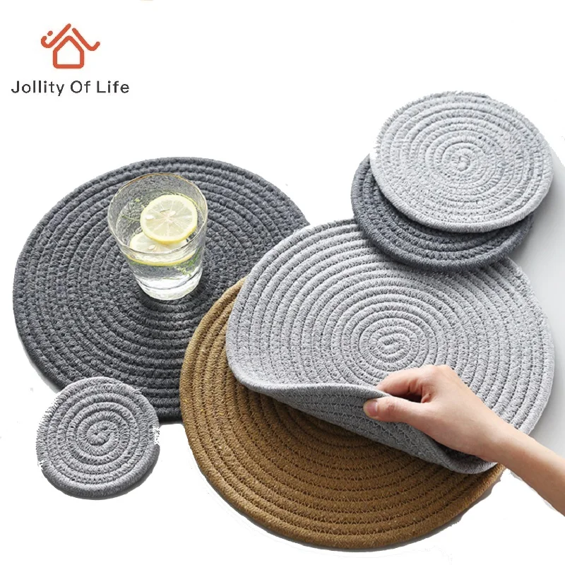 

2Pcs/Lot Table Mats for Dining Table Polyester Cotton Bowl Mat Placemat Heat-resistant Home Plate Mat Drink Coasters