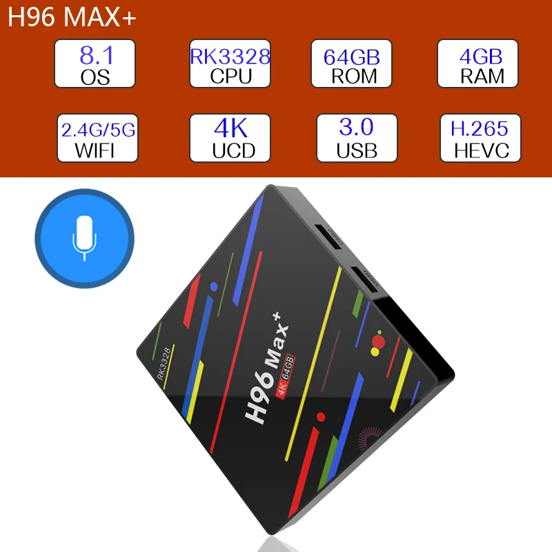 Rockchip RK3328 H96 MAX Plus TV caja Android 81 Smart TV BOX 4 GB 32 GB 64 GB USB3.0 h.265 4 K MAX Set Top caja reproductor
