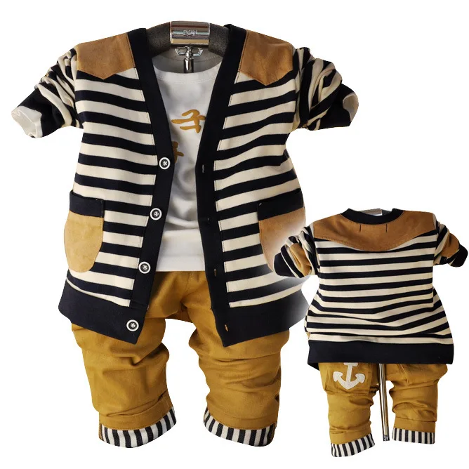 

Anlencool 2019 Rushed Coat Roupas Meninos New Korean Baby Clothing Spring Three-piece Stripe Cardigan Brand Clothes Boy Set