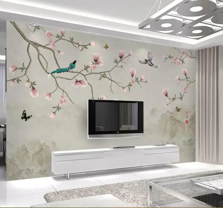 Beibehang индивидуальные гостиная диван фон стены 3d обои ручной росписью Магнолия обои птица для обои для детской комнаты