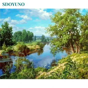 

SDOYUNO Frame Field Lake DIY Painting By Numbers Kits Landscape Acrylic Paint By Numbers Hand Painted For Home Decor 40x50cm