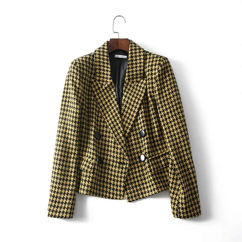 Женский винтажный осенний Блейзер Желтый Повседневный офисный пиджак с