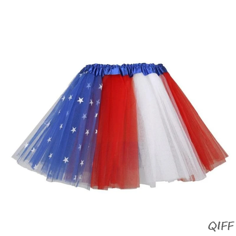 

Kids American Flag Three Layers Tutu Skirt Pentagram Star July 4th Independence Day Party Stage Dress Halloween Costume 2-14T