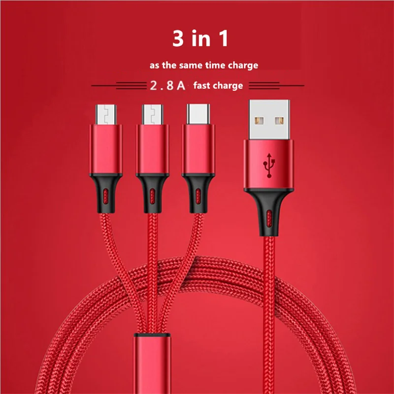 CatXaa 3 в 1 1,2 м нейлоновый USB кабель для мобильного телефона Micro usb type C флэш-кабель для зарядного устройства