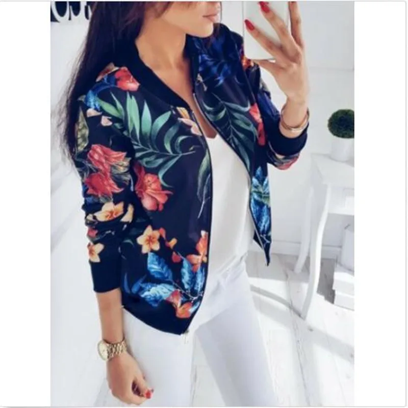 

Fashionable Women's Floral Printed Jacket Ladies' Retro Zipper Up Casual Coat Long Sleeves New Autume Spring Outwear Hot Selling