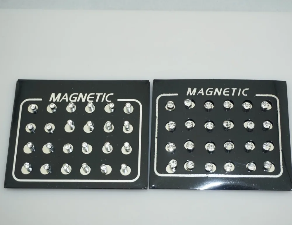 12 Pair(24pcs)/lot Round Crystal Rhinestone Magnet Stud Earring Puck Womens Mens Magnetic Fake Ear Plug Jewelry