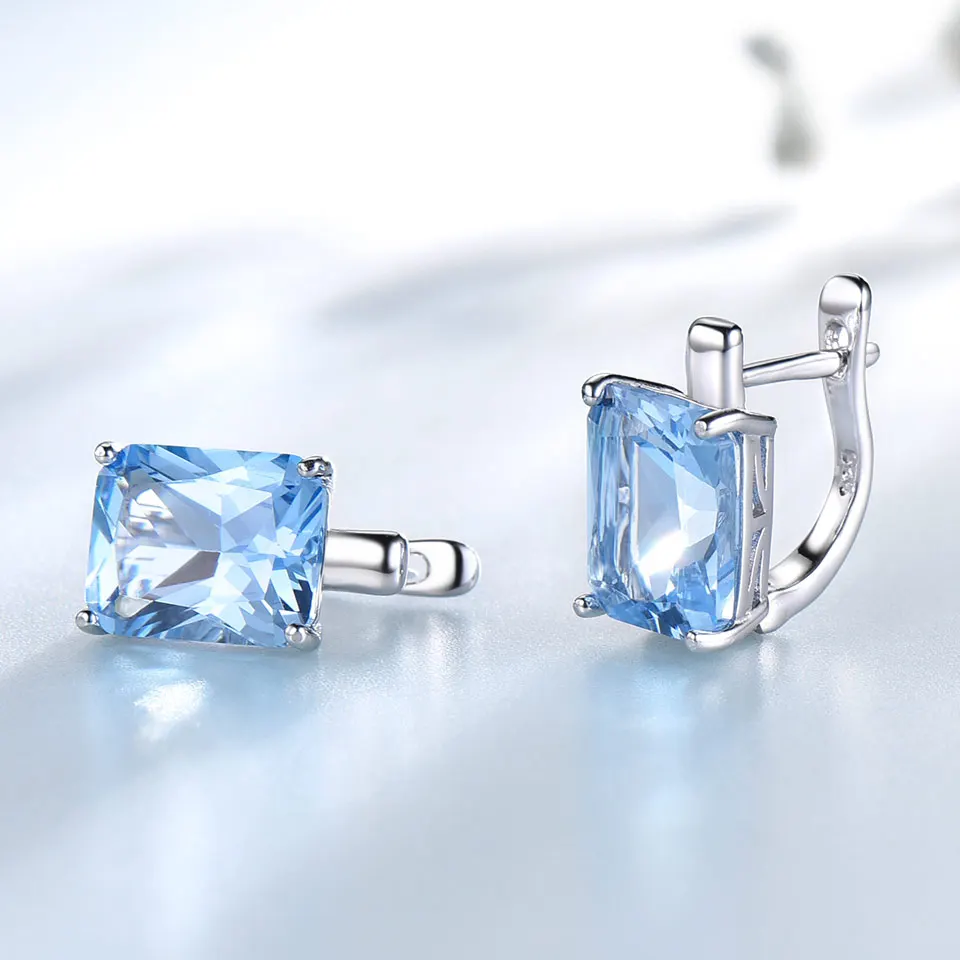 UMCHO-Boucles d'oreilles clip en argent regardé 925 avec topaze bleu ciel pour femme, bijoux de luxe, pierre précieuse solide, cadeau d'anniversaire, mode, 8,0 ct