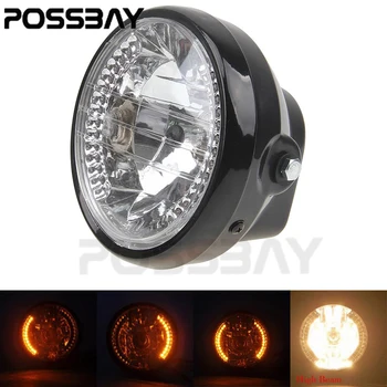 

POSSBAY 7" H4 Motorcycle Headlights Halogen Lights Turn Signal Flasher For Harley GN125 CG200 Honda dio Cafe Racer Headlight