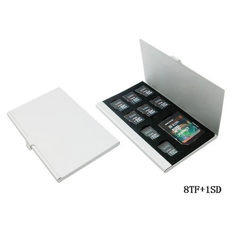 

9 in 1 Aluminum Storage Box Bag Memory Card Case Holder Wallet Large Capacity For 8*MicroSD SDHC SDXC 1* SD Card